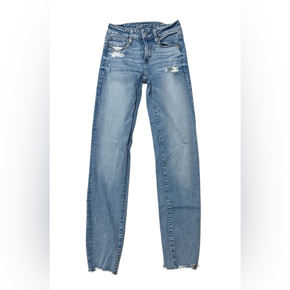 AE Classic Blue Distressed Women Skinny Jeans - Picture 1 of 6